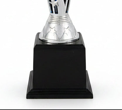 Trofeo Copa Vanguardista Plateada con Calado Estelar Azul-detalle base