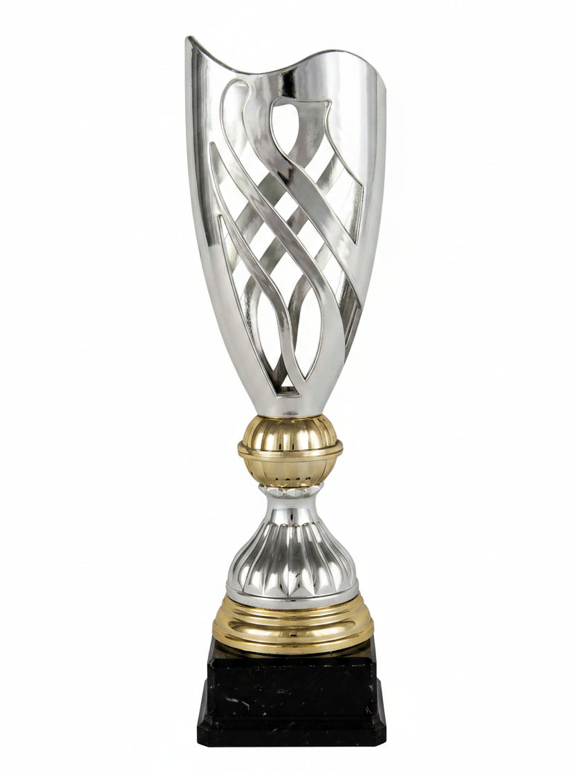 Trofeo Copa Victoria Áurea Dorada con Laurel Entrelazado y Columna Torsionada sobre Peana de Mármol Negro-Trofeos Robles