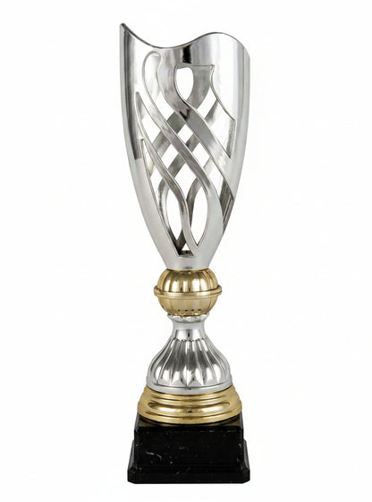 Trofeo Copa Victoria Áurea Dorada con Laurel Entrelazado y Columna Torsionada sobre Peana de Mármol Negro-Trofeos Robles