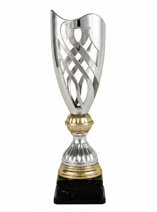 Trofeo Copa Victoria Áurea Dorada con Laurel Entrelazado y Columna Torsionada sobre Peana de Mármol Negro-Trofeos Robles