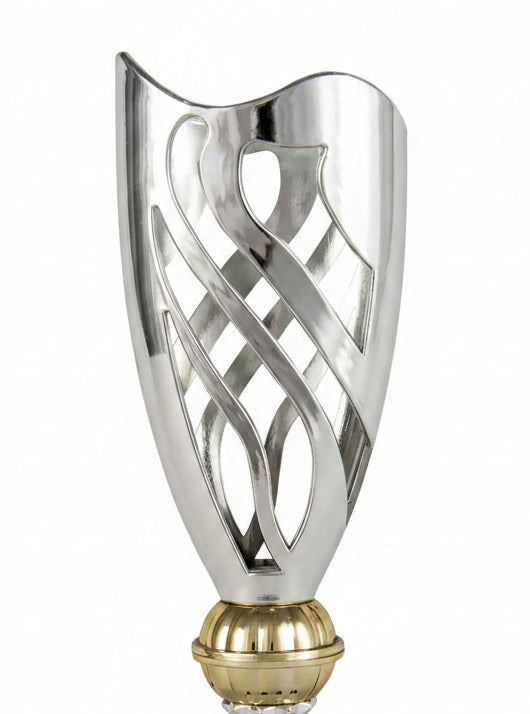 Trofeo Copa Victoria Áurea Dorada con Laurel Entrelazado y Columna Torsionada sobre Peana de Mármol Negro-detalle