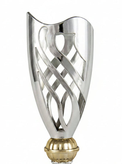 Trofeo Copa Victoria Áurea Dorada con Laurel Entrelazado y Columna Torsionada sobre Peana de Mármol Negro-detalle