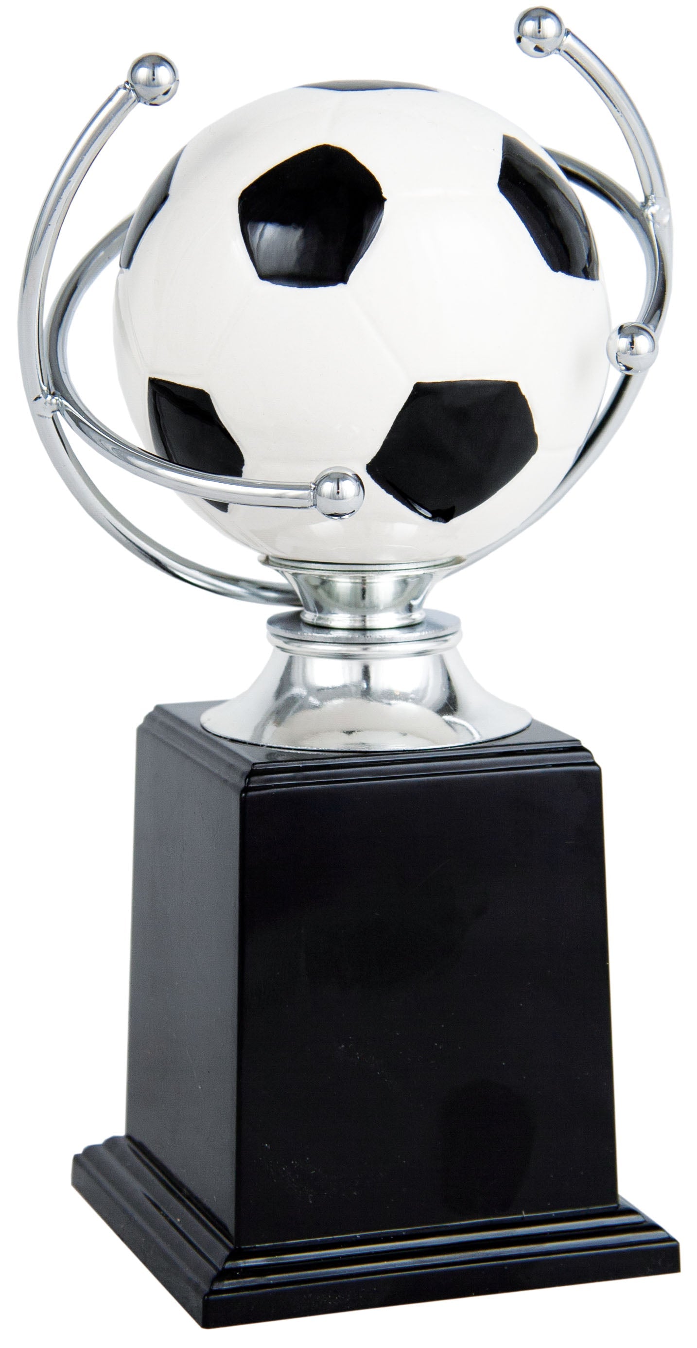 Trofeo Fútbol Balón Giratorio Plateado con Base de Mármol Negro