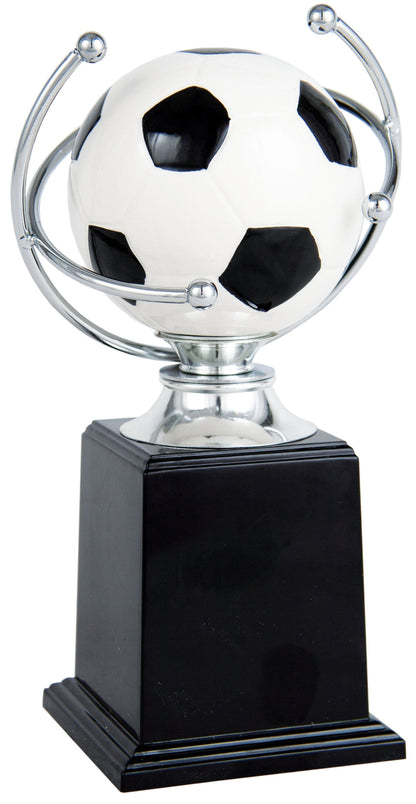 Trofeo Fútbol Balón Giratorio Plateado con Base de Mármol Negro