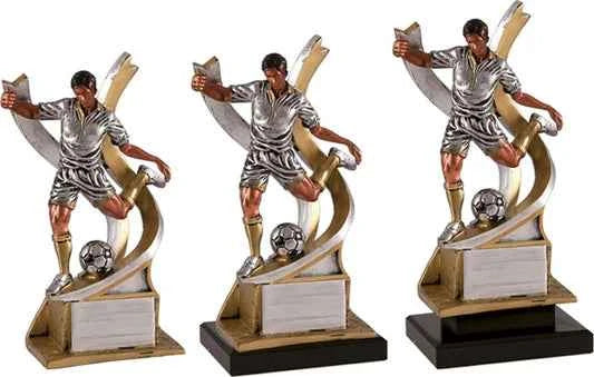 Trofeo Fútbol Jugador y Pelota Plateado Dorado Negro