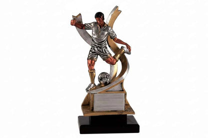Trofeo Fútbol Jugador y Pelota Plateado Dorado Negro