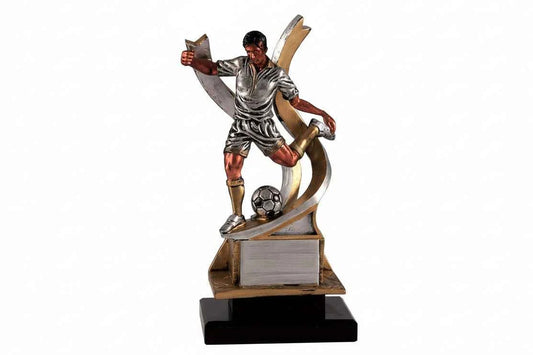 Trofeo Fútbol Jugador y Pelota Plateado Dorado Negro