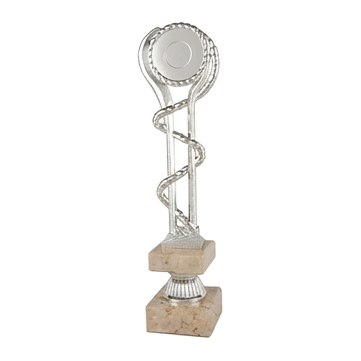 Trofeo Figura Plateada con Aro Decorativo sobre Peana de Mármol-Trofeos Robles