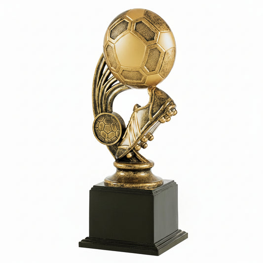 Trofeo Fútbol Bronce con Bota y Balón en Ráfaga