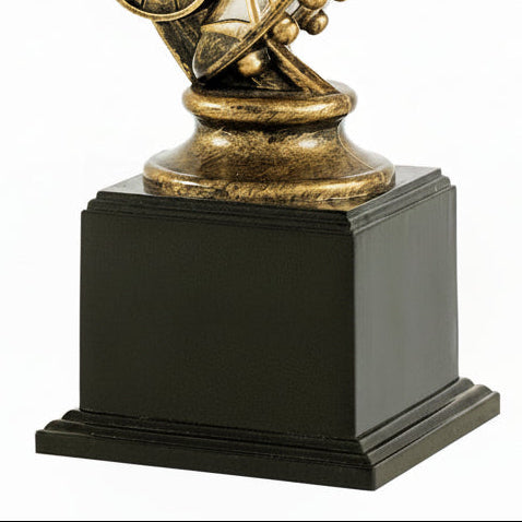 Trofeo Fútbol Bronce con Bota y Balón en Ráfaga-detalle base