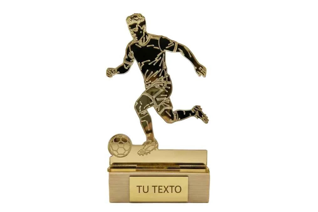 Trofeo Fútbol Metacrilato Oro Espejo con Base