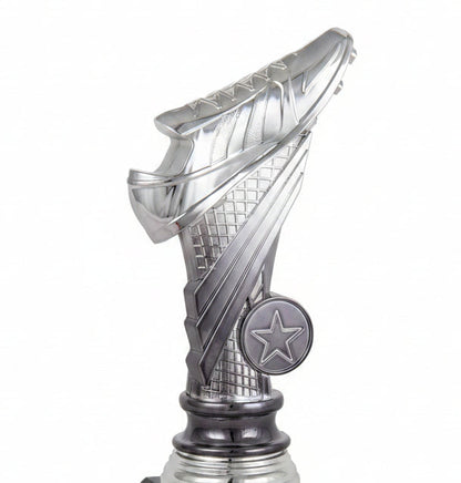 Trofeo Fútbol Plateado con Bota y Estrella-detalle