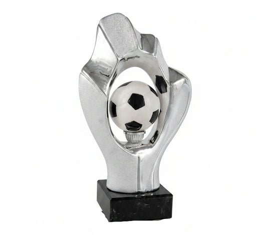 Trofeo Fútbol Élite Plata con Balón y Peana de Mármol Negro
