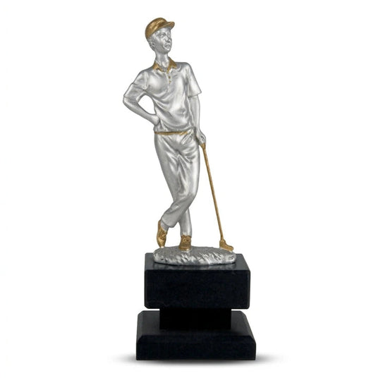 Trofeo Golf Jugador Apoyado en Palo-Trofeos Robles