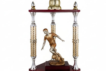 Trofeo Gran Copa Dorada con 3 Columnas Helicoidales y Base de Madera-detelle