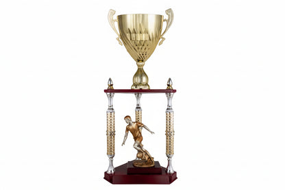 Trofeo Gran Copa Dorada con 3 Columnas Helicoidales y Base de Madera-Trofeos Robles