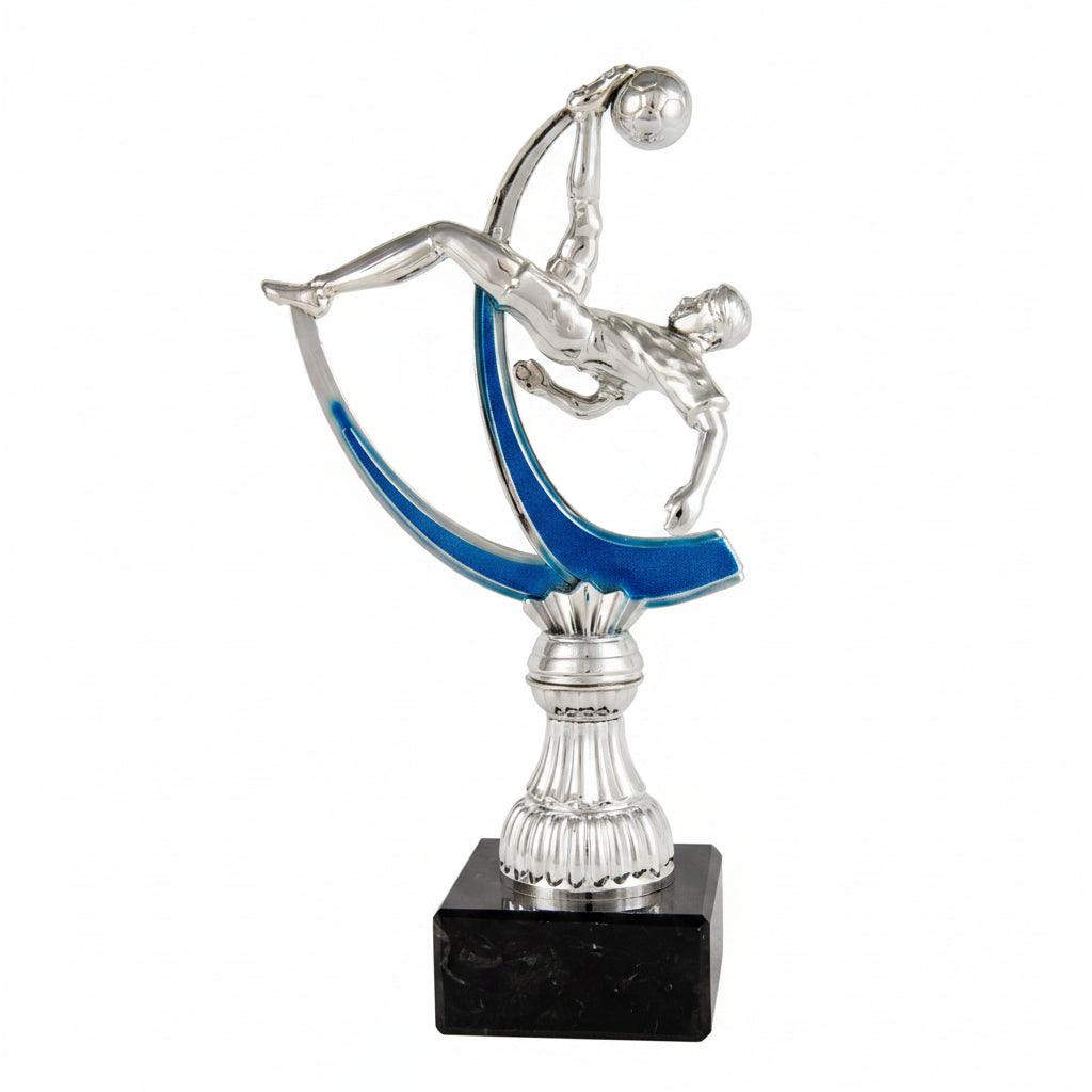 Trofeo Jugador en Chilena Plata y Azul sobre Peana Negra-Trofeos Robles