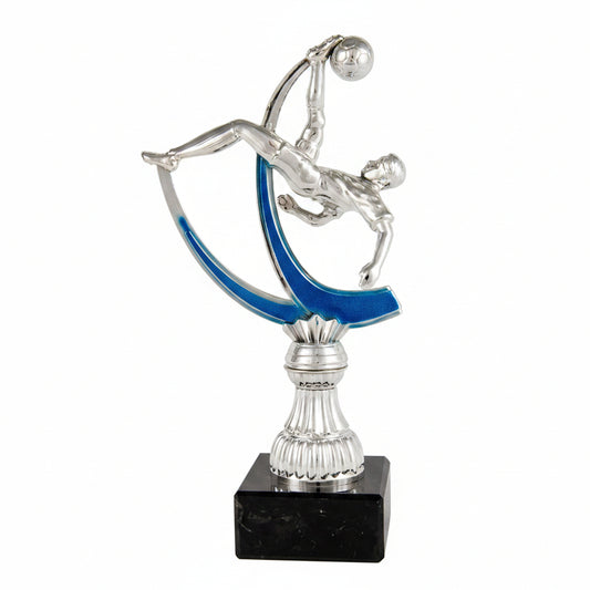 Trofeo Jugador en Chilena Plata y Azul sobre Peana Negra-Trofeos Robles