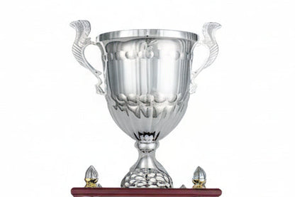 Trofeo Monumental con 4 Columnas Texturizadas, Balon Central y Base de Madera-detalle copa