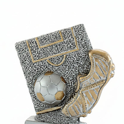 Trofeo Portería con Balón y Bota en Plata y Oro-detalle