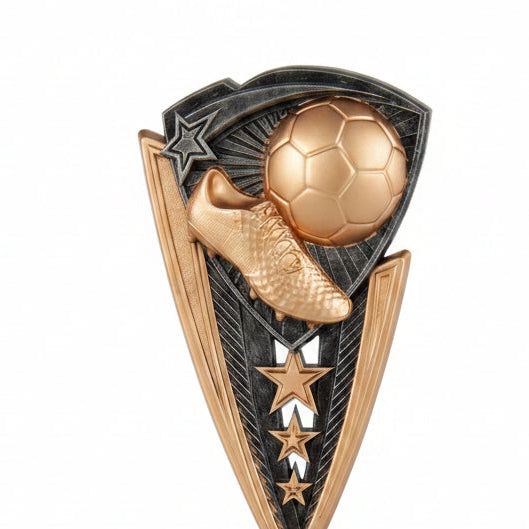 Trofeo de Fútbol Bronce con Bota y Balón en Relieve-detalle
