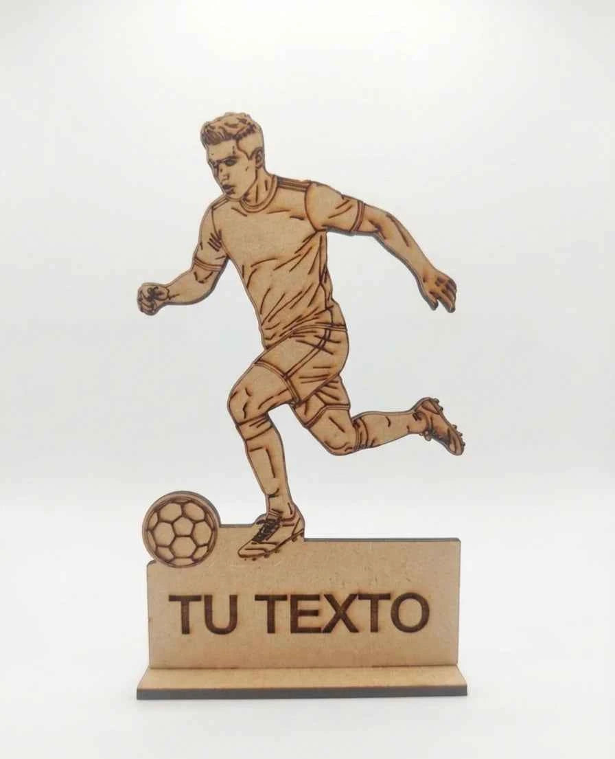 Trofeo de Madera Fútbol con Figura Grabada y Personalizable