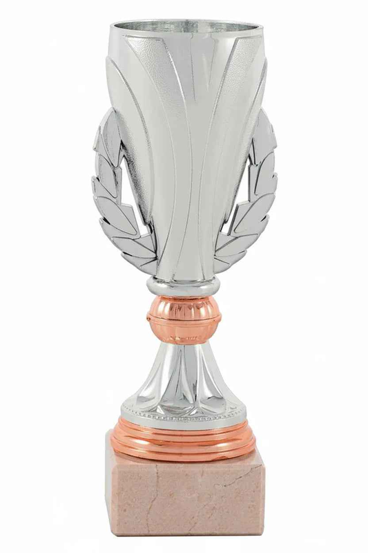 Copa de Participación Plateado con Detalles Cobre y Base de Mármol