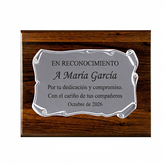 Placa con dedicatoria de ejemplo