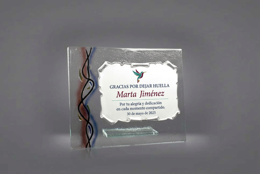 Placa con diseño interior de agradecimiento y colibrí