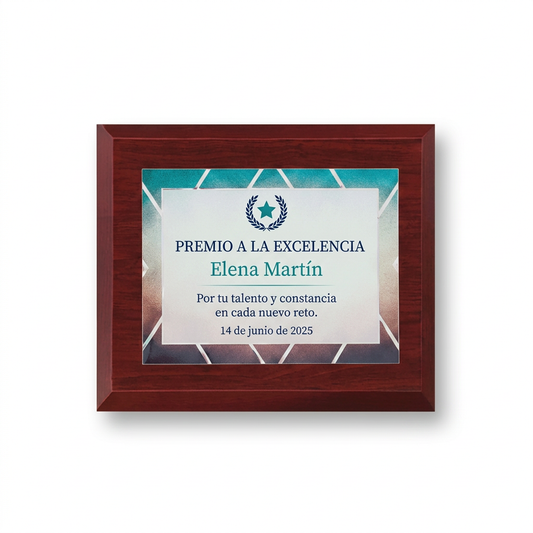 Placa con diseño interior de premio a la excelencia