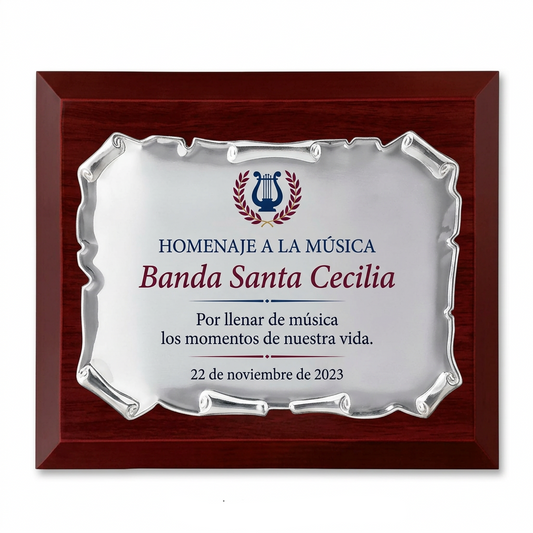 Placa con ejemplo de homenaje musical a color