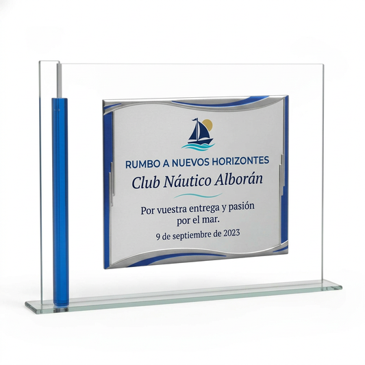 Placa de cristal con diseño interior de homenaje náutico