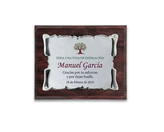Placa de nogal con diseño interior de homenaje