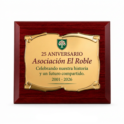 Placa dorada con ejemplo de aniversario a color