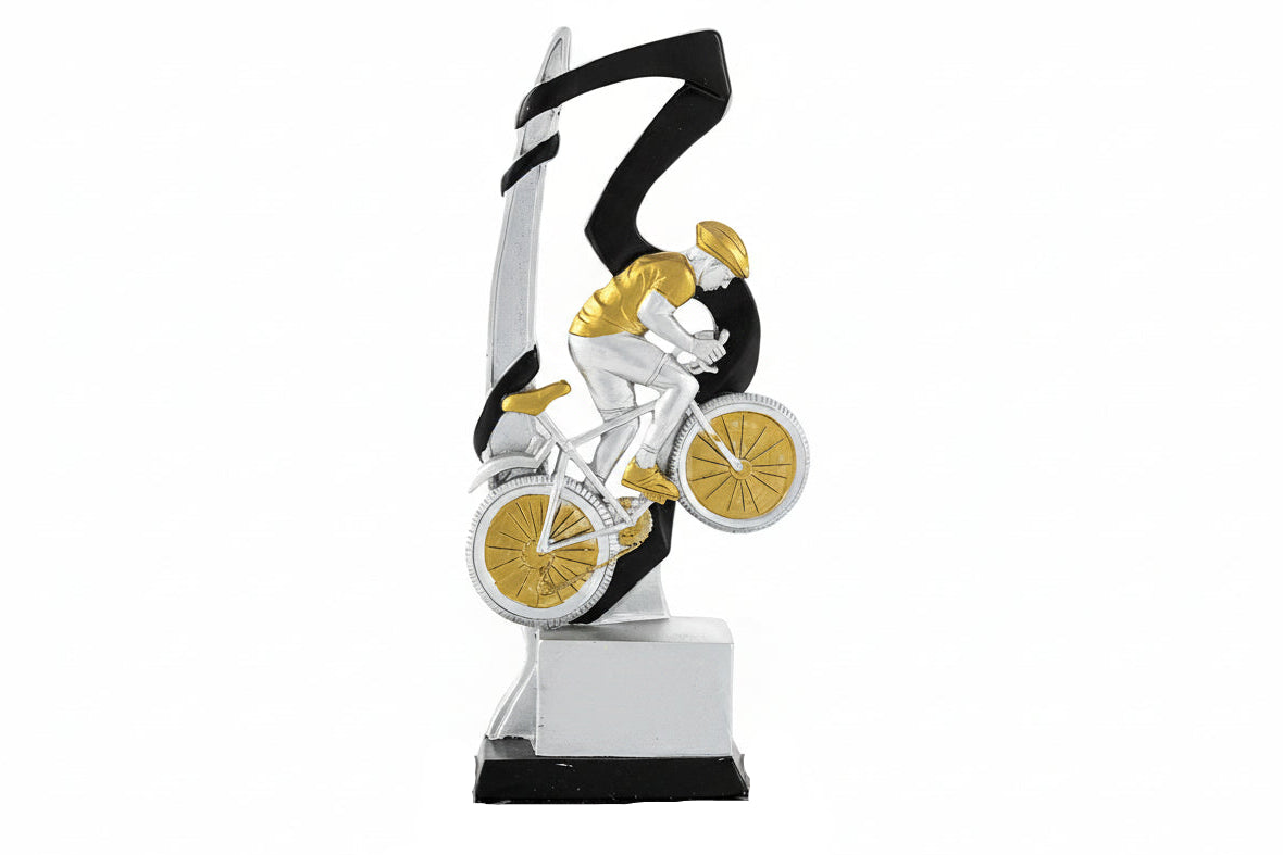 Trofeo Ciclismo Ciclista Plateado y Dorado con Cinta Negra-2